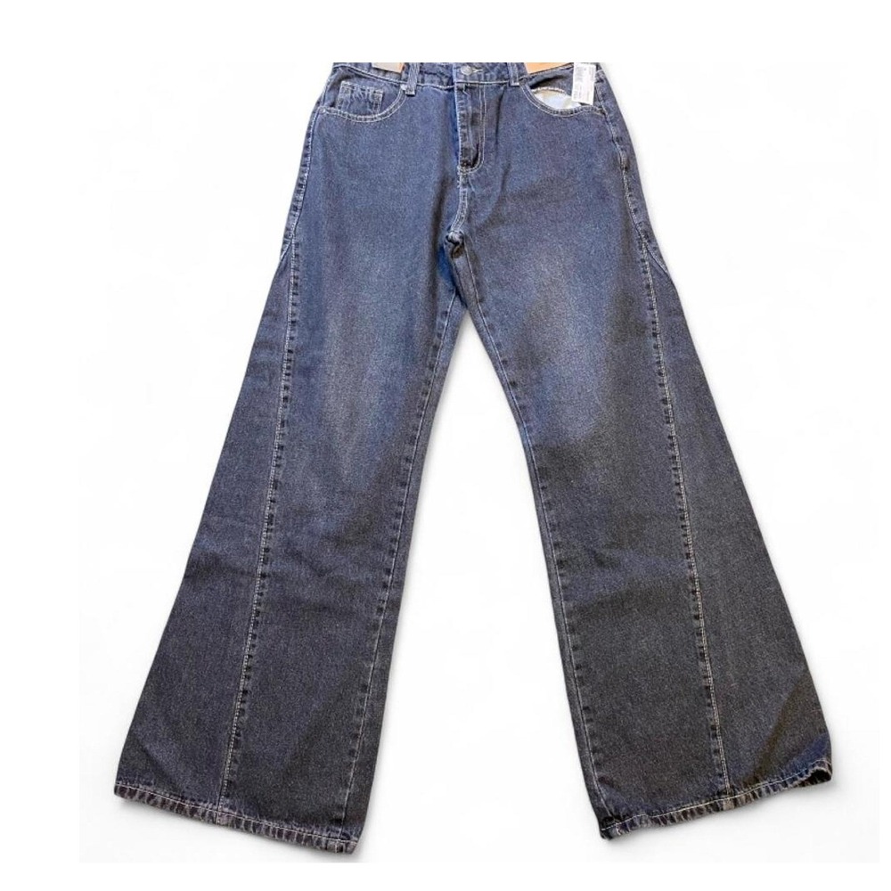 Between Us Women High Rise Wide Leg Jeans Dark Grey Cotton Size 7 NWT
